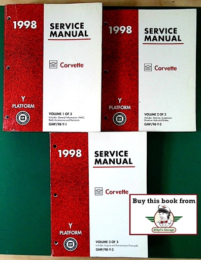 [GMP98Y1A/3] 1998 Chevrolet Corvette Repair Shop Maintenance Service Manual Complete 3 Vol. Set