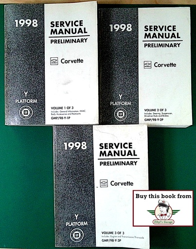 [GMP98Y1PA/3] 1998 Chevrolet Corvette Repair Shop Maintenance Service Preliminary Manual Complete 3 Vol. Set