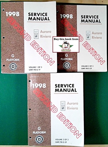 [GM1998GMP/G1F/2F/3F/A/3] 1998 Oldsmobile Aurora Buick Riviera G Platform 2nd Edition OEM Shop Service Repair Manual 3 Vol Set
