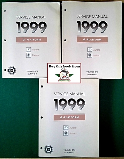 [GM1999GMP/99G1/2/3/A/3] 1999 Oldsmobile Aurora Buick Riviera G Platform OEM Shop Service Repair Manual 3 Vol Set