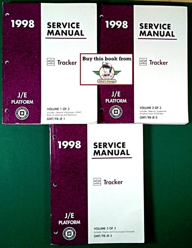 [CH1998GMT/98JE1/2/3/A/3] 1998 Chevrolet Geo Tracker Shop Maintenance Repair Service Manual 3 Vol Set