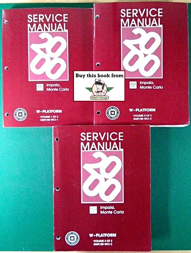 [CH2000GMP/00WCI1/2/3A/3] 2000 Chevrolet Impala & Monte Carlo W-Platform Shop Repair Service Manual 3 Vol. Set