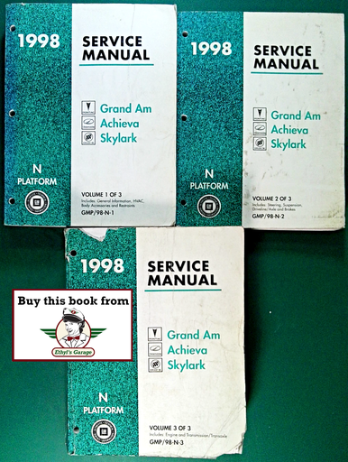 [GM1998GMP/98NA/3] 1998 Pontiac Grand Am, Oldsmobile Achieva, Buick Skylark Factory Shop Repair Service Manual Set