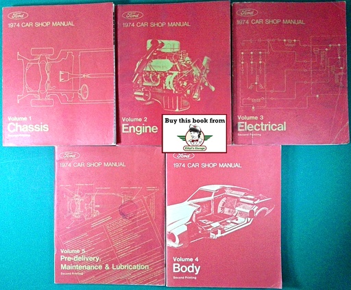 [FO197436512674A/B/C/D/E/A/5] 1974 Ford-Lincoln-Mercury Car Factory OEM Shop Repair Maintenance Service Manual 5 Vol. Set Mustang Cougar Continental Thunderbird etc.