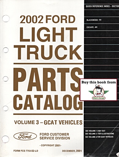 [FOR2002FCS775302LDV3A] 2002 Ford Light Truck Parts Catalog Vol. 3 Lincoln Blackwood, Ford Escape