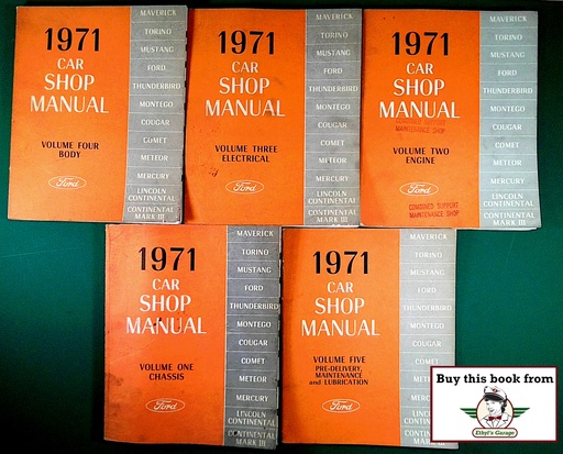 [FORM 7098-71-1A/5] 1971 Ford-Lincoln-Mercury Car Factory OEM Shop Repair Service Manual 5 Vol. Set Mustang Cougar Thunderbird etc.